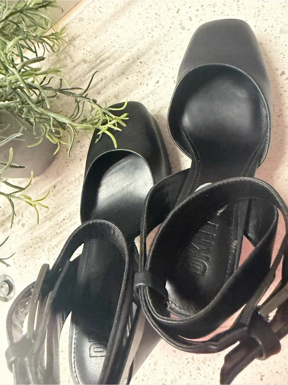 DKNY Black Platform Ankle-Strap Pumps